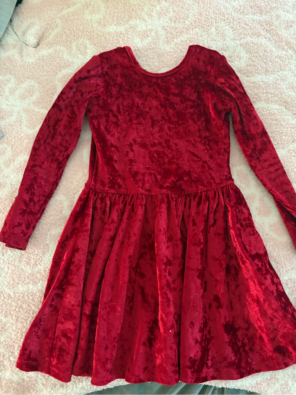 Girls' Red Velvet Long-Sleeve Party Dress